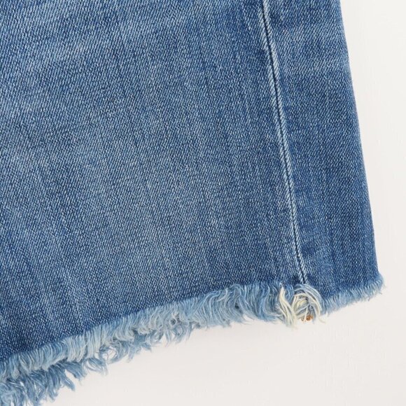 Madewell Womens 24 Blue Denim Shorts Distressed Raw Hem Copper Button Studs Jean - Picture 3 of 8
